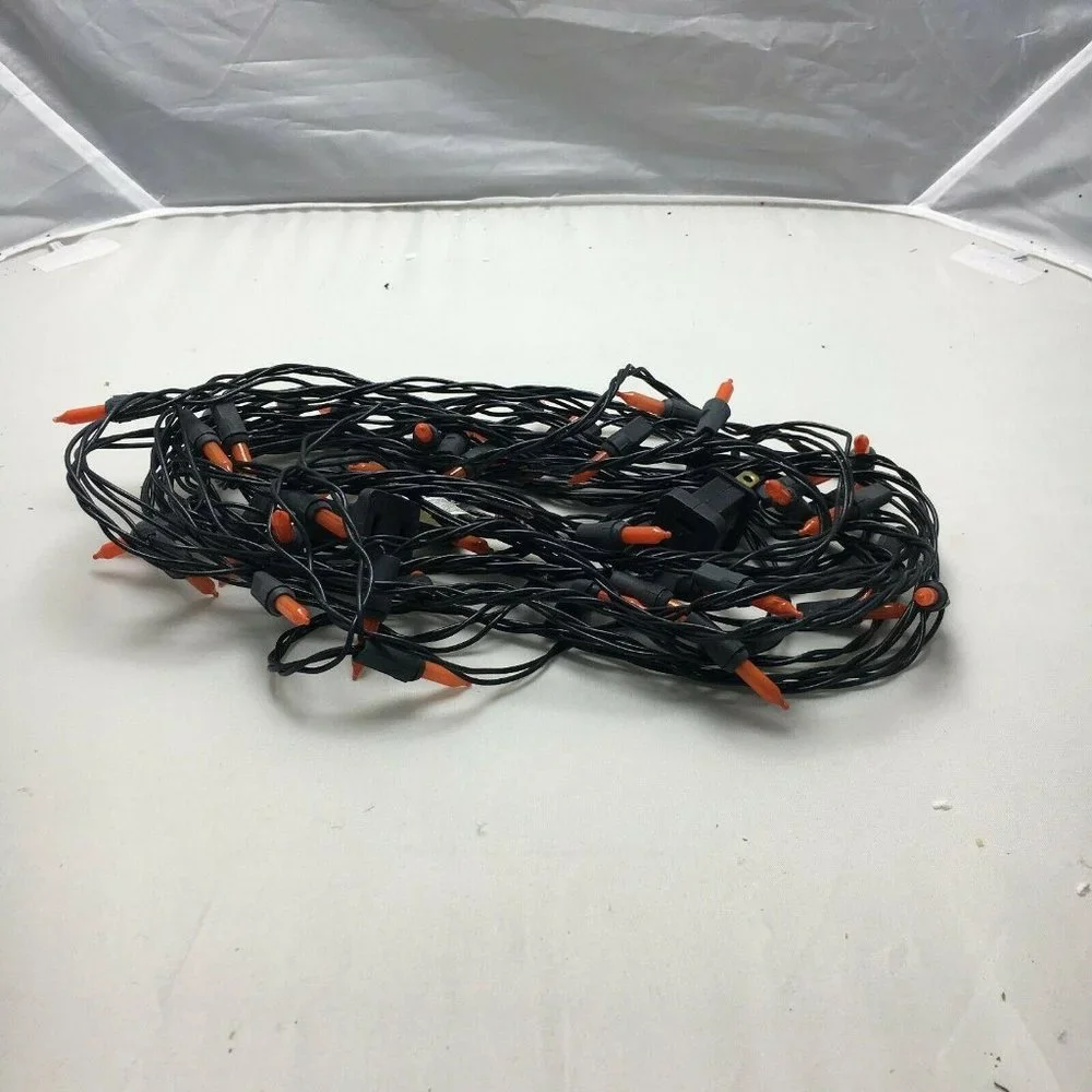 50 Super Brite Orange Halloween Light Set Indoor Outdoor Steady Or Flashing 24ft